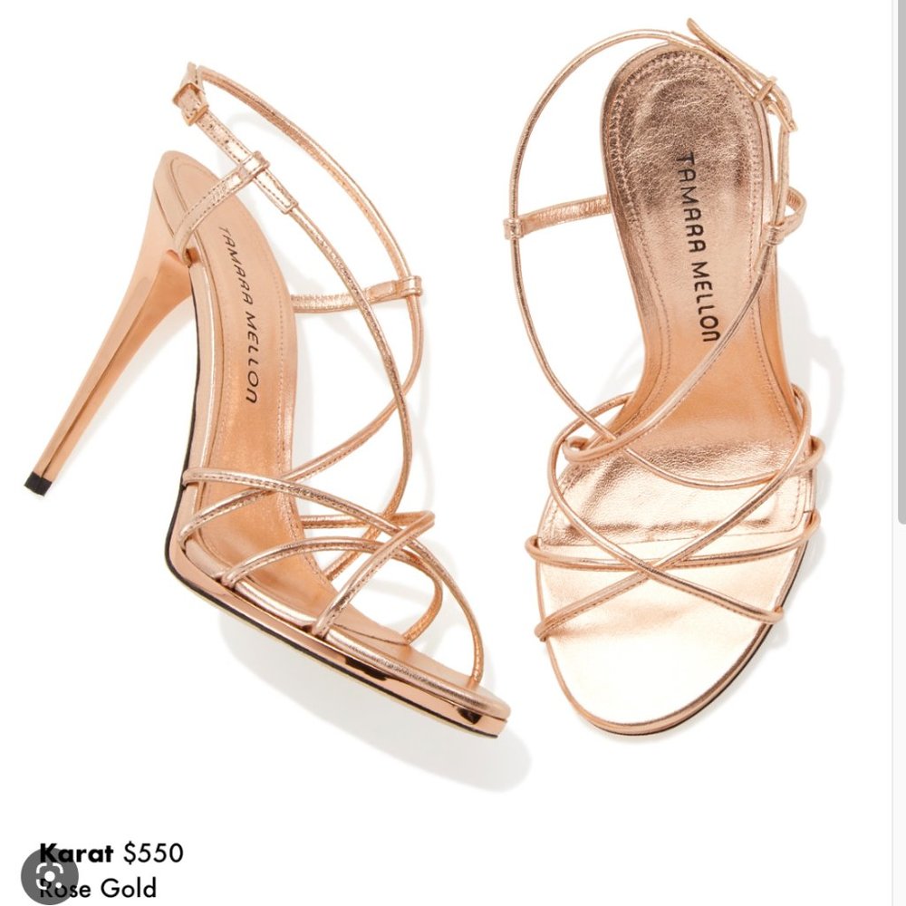 NEW IN BOX Tamara Mellon Karat Sling Back Heels Rose Gold Size 38.5